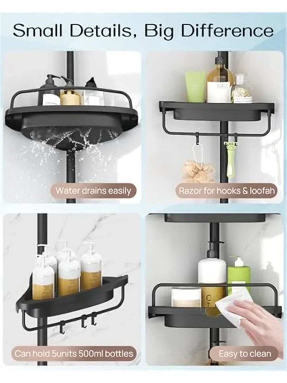Corner Shower Caddy Tension Pole for Shampoo Holder, Stainless Steel Rod